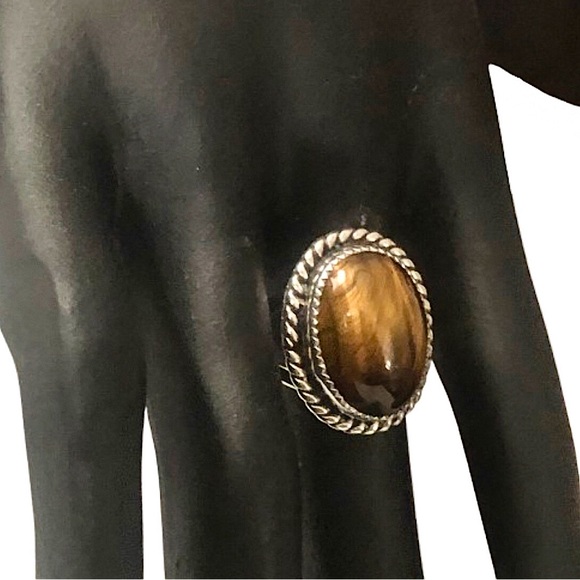 Native American Tigers Eye Sterling Silver Ring Sz 10-1/2 - Picture 6 of 17